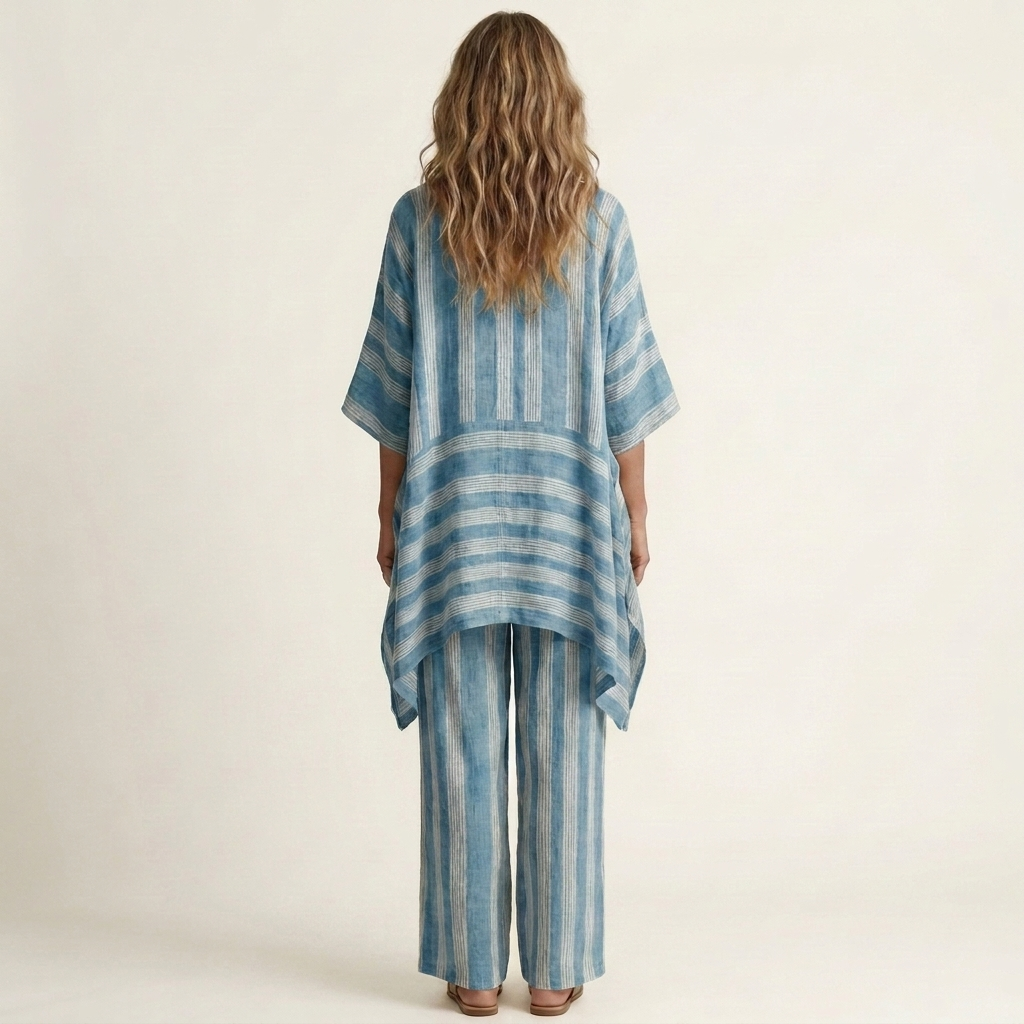 Alessia | Ensemble Bohème Rayé Tunique Asymétrique & Pantalon Large