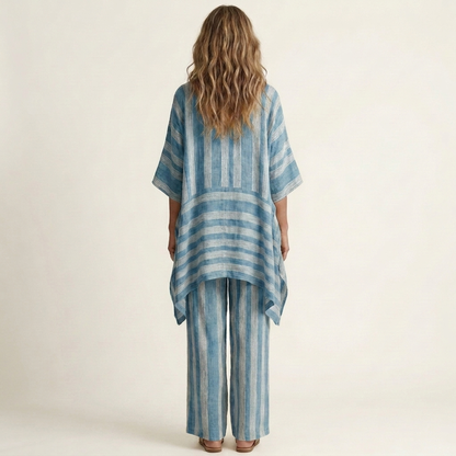 Alessia | Ensemble Bohème Rayé Tunique Asymétrique & Pantalon Large