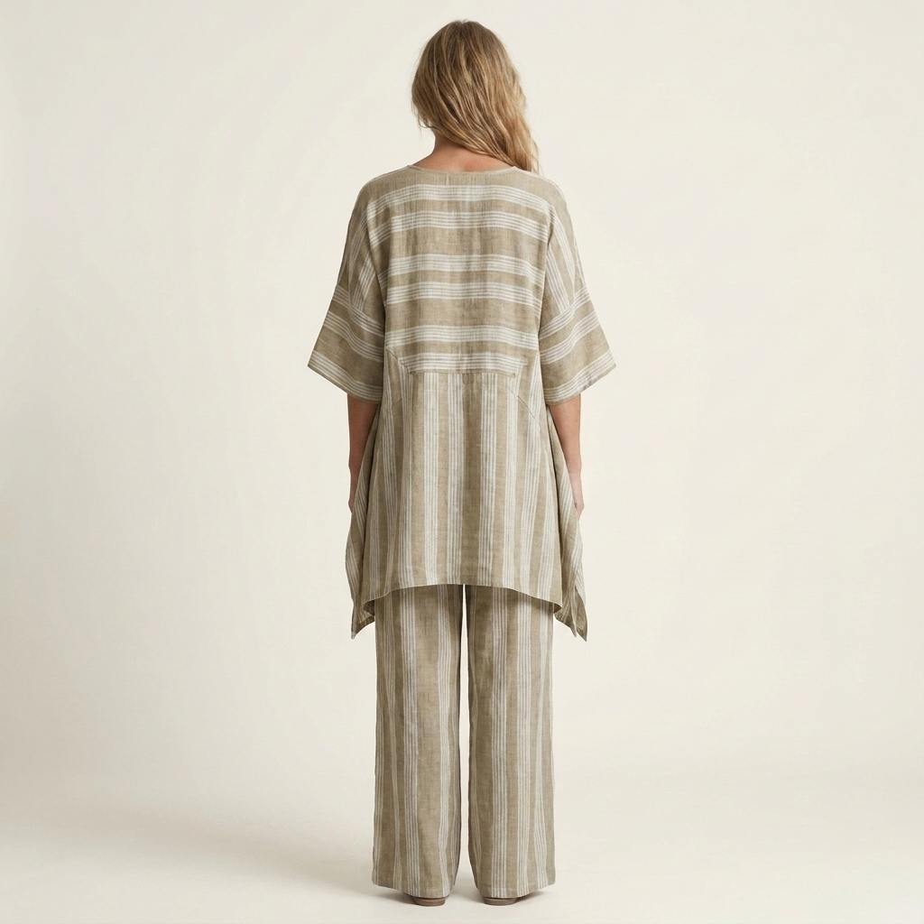 Alessia | Ensemble Bohème Rayé Tunique Asymétrique & Pantalon Large