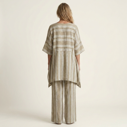 Alessia | Ensemble Bohème Rayé Tunique Asymétrique & Pantalon Large