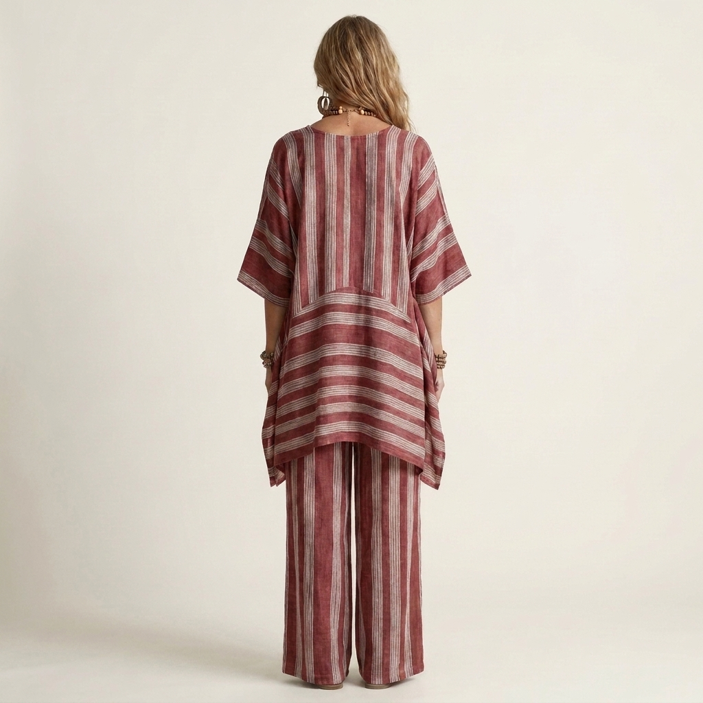 Alessia | Ensemble Bohème Rayé Tunique Asymétrique & Pantalon Large