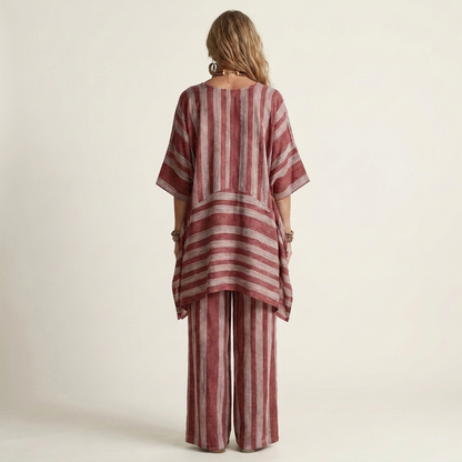 Alessia | Ensemble Bohème Rayé Tunique Asymétrique & Pantalon Large
