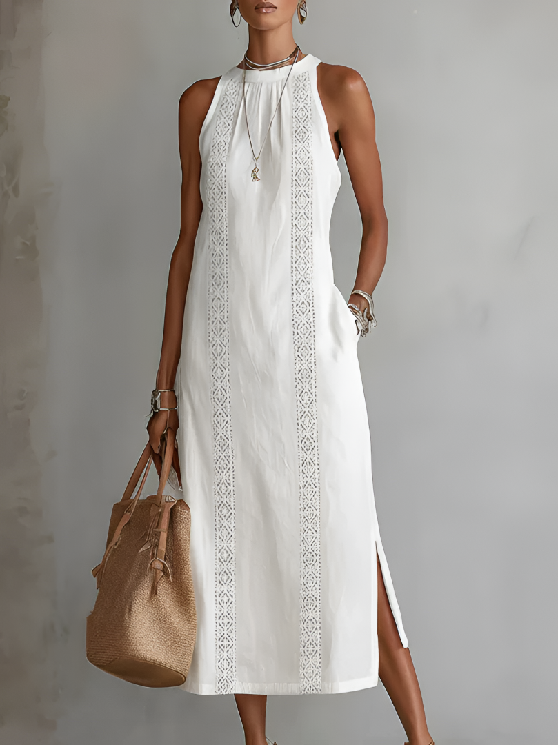 Margot | Robe midi en lin avec col mao