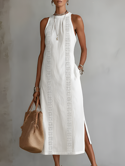 Margot | Robe midi en lin avec col mao