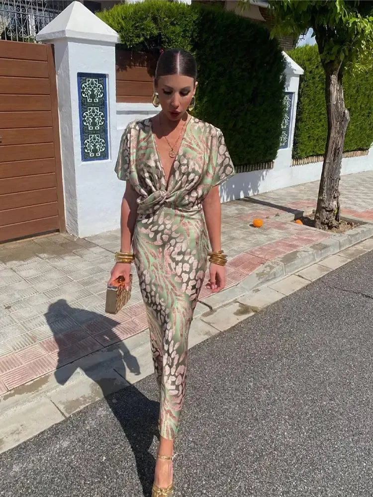 Higinia™ | Robe Midi Imprimée Tons Cuivrés
