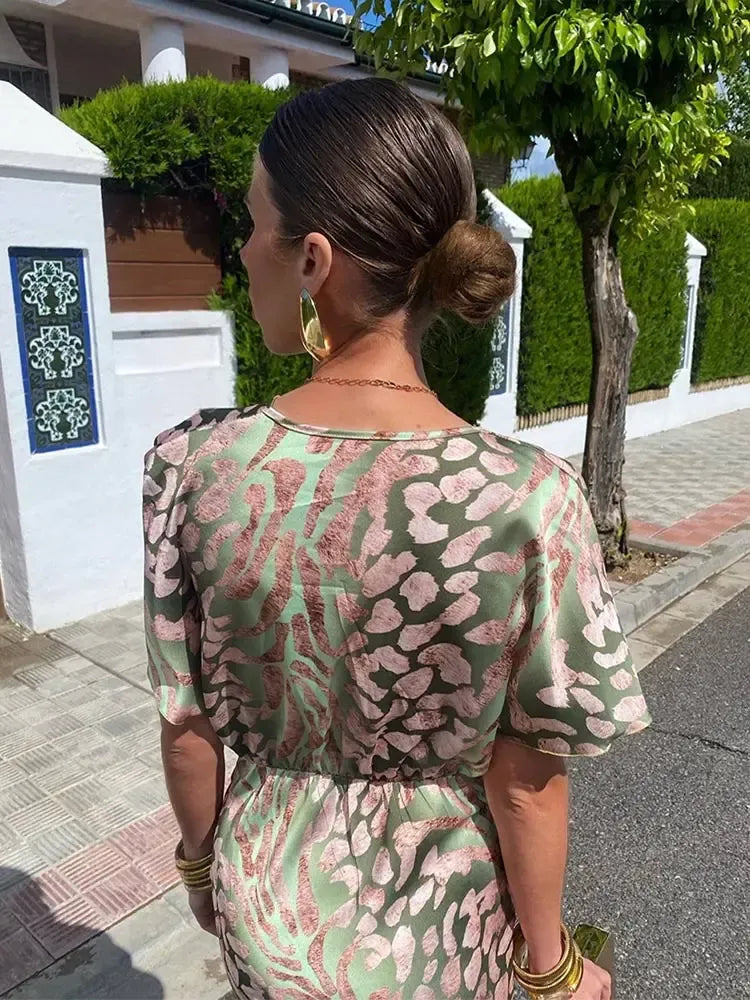 Higinia™ | Robe Midi Imprimée Tons Cuivrés