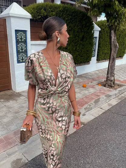 Higinia™ | Robe Midi Imprimée Tons Cuivrés