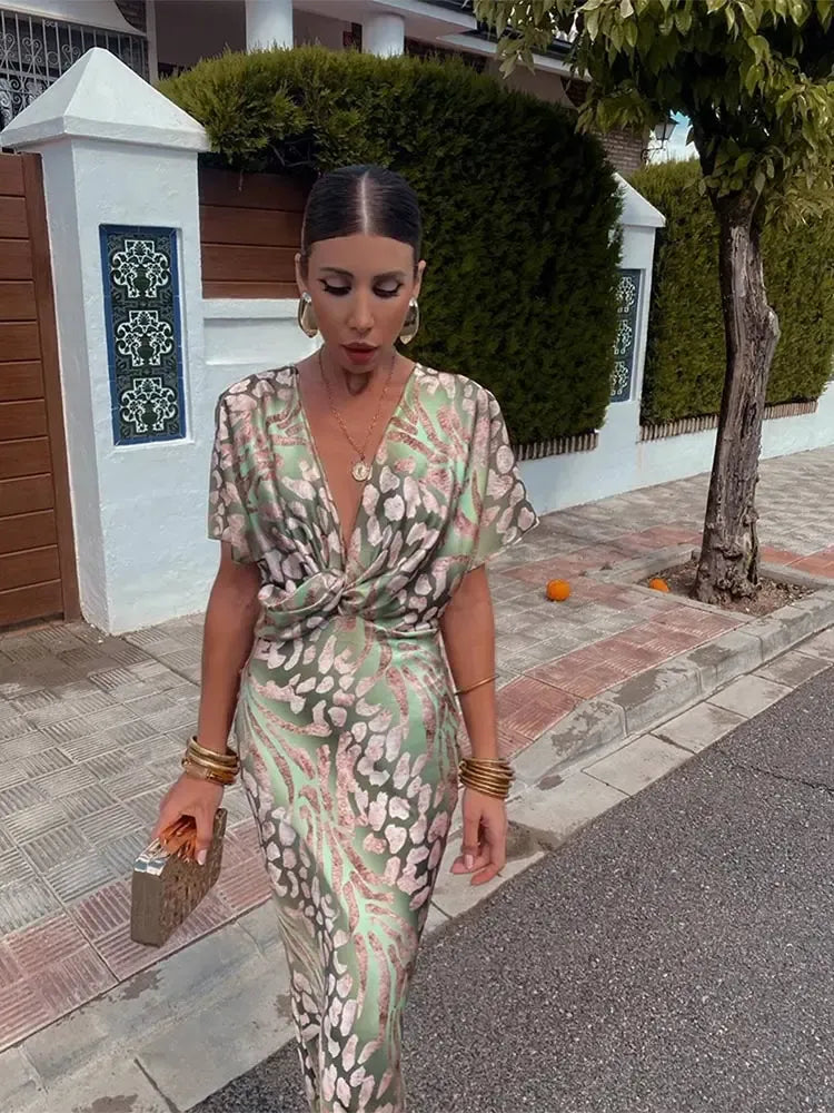 Higinia™ | Robe Midi Imprimée Tons Cuivrés