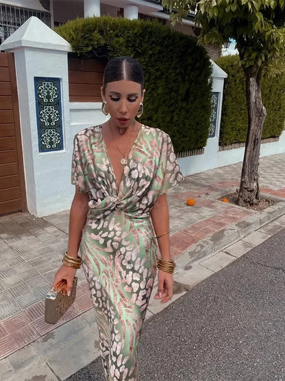 Higinia™ | Robe Midi Imprimée Tons Cuivrés