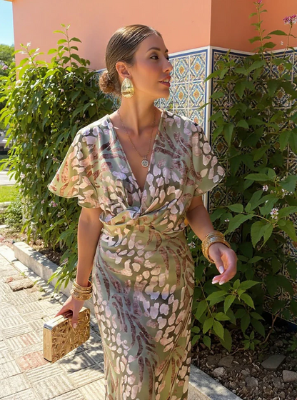 Higinia™ | Robe Midi Imprimée Tons Cuivrés