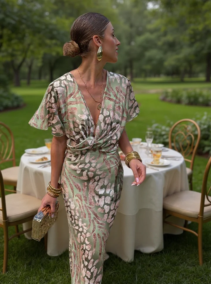 Higinia™ | Robe Midi Imprimée Tons Cuivrés
