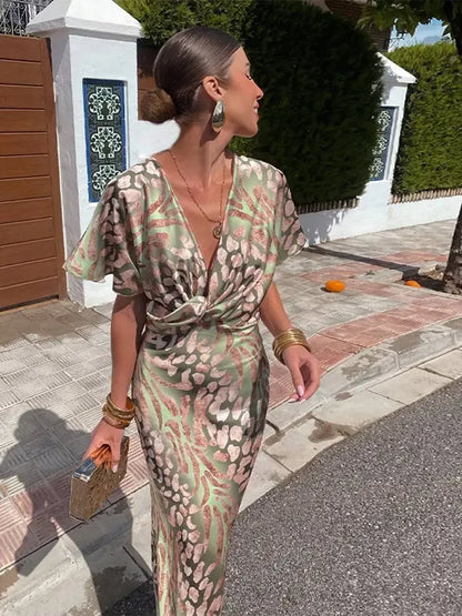 Higinia™ | Robe Midi Imprimée Tons Cuivrés