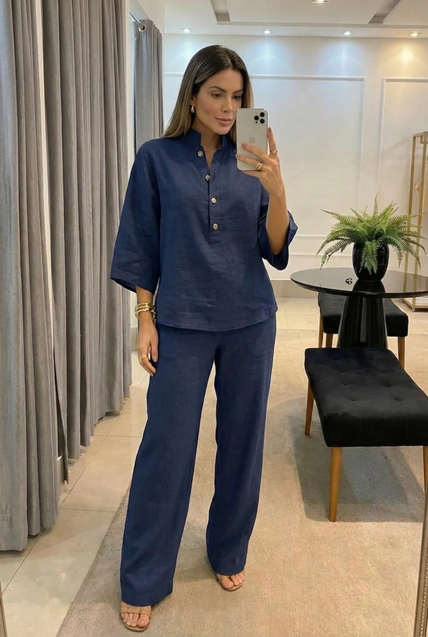 Marilène | Ensemble Fluide à Manches Chauve-Souris et Pantalon Large