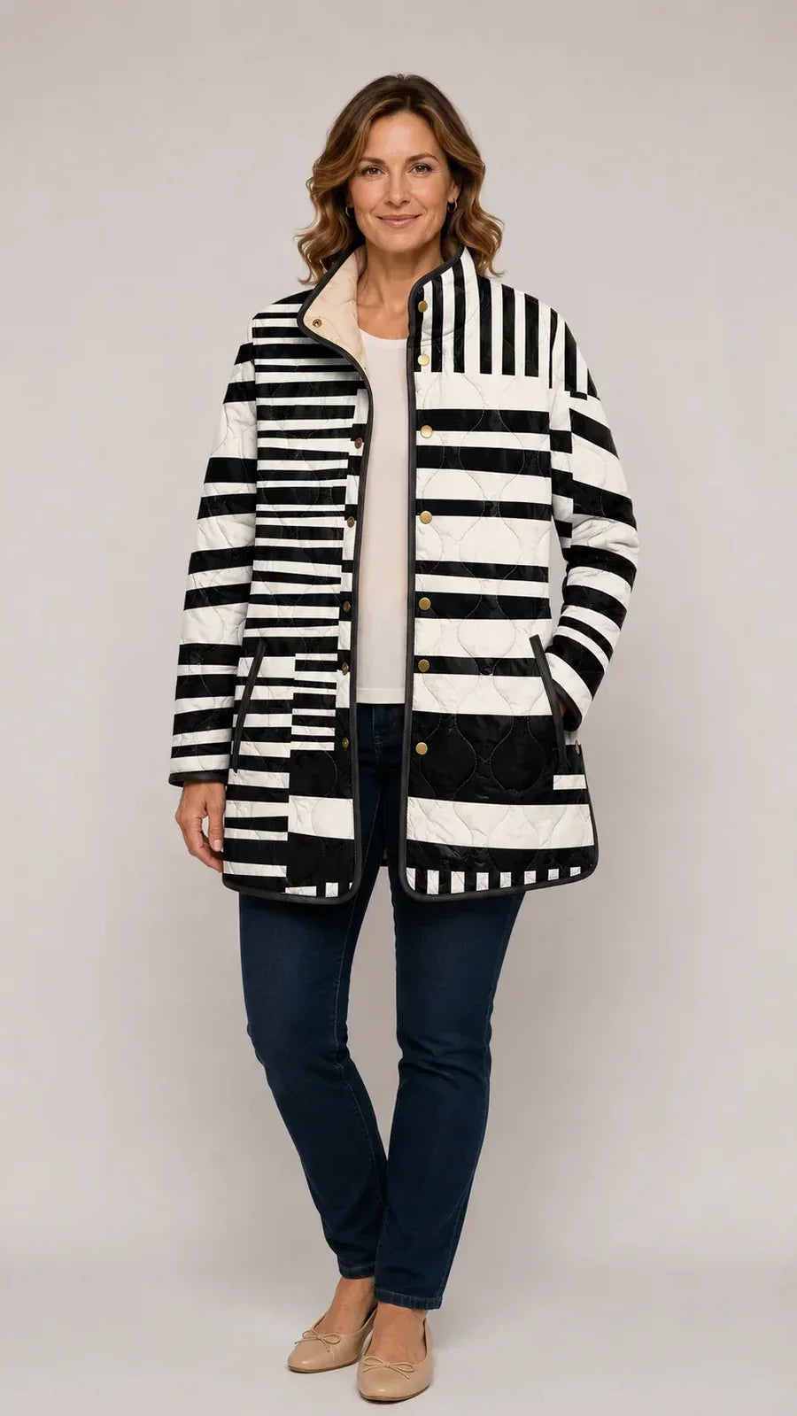 Mirabelle | Veste Matelassée Abstraite Noir et Blanc