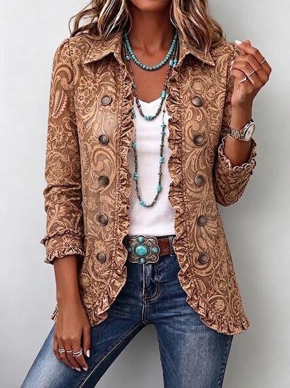 Jacqueline | Veste Florale Vintage à Volants