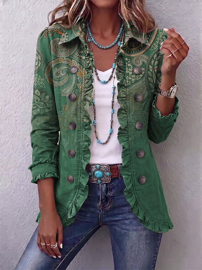 Albertine | Veste Cachemire Vert à Volants