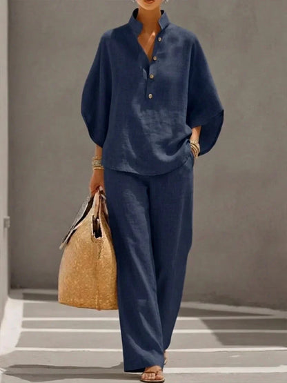 Marilène | Ensemble Fluide à Manches Chauve-Souris et Pantalon Large