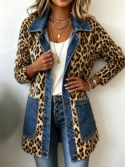 Marcelle | Veste Longue Léopard en Jean