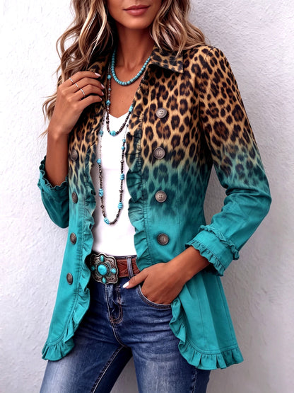 Renée | Veste Blazer Léopard Dégradé à Volants