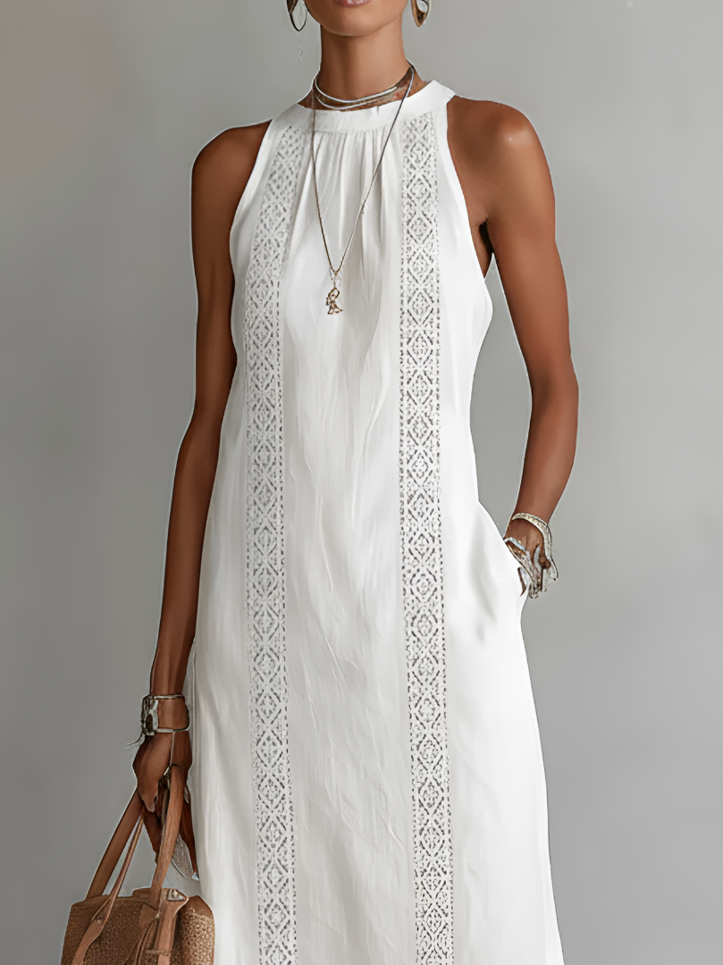 Margot | Robe midi en lin avec col mao