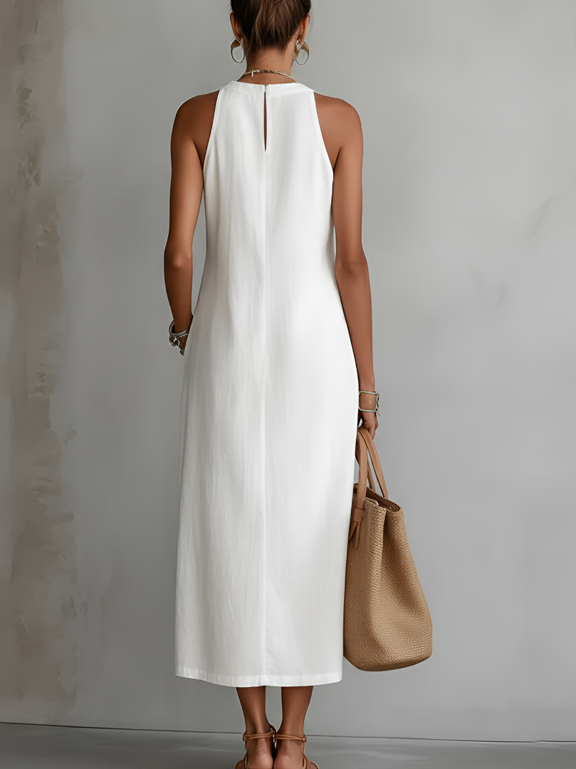 Margot | Robe midi en lin avec col mao
