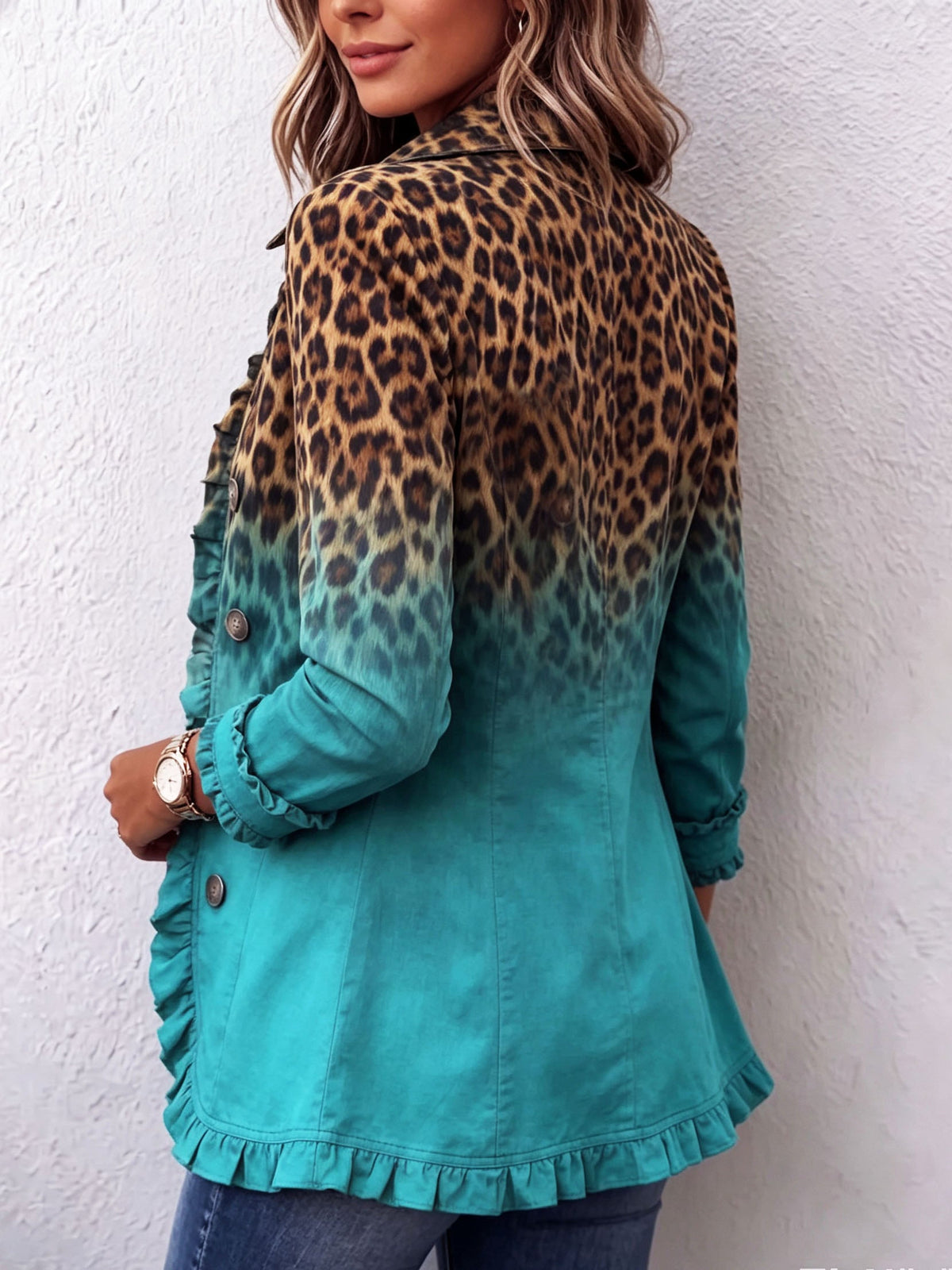 Renée | Veste Blazer Léopard Dégradé à Volants