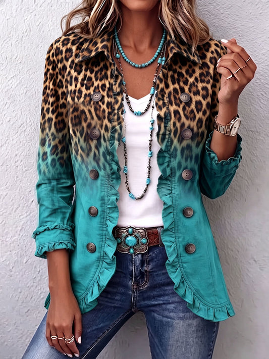 Renée | Veste Blazer Léopard Dégradé à Volants