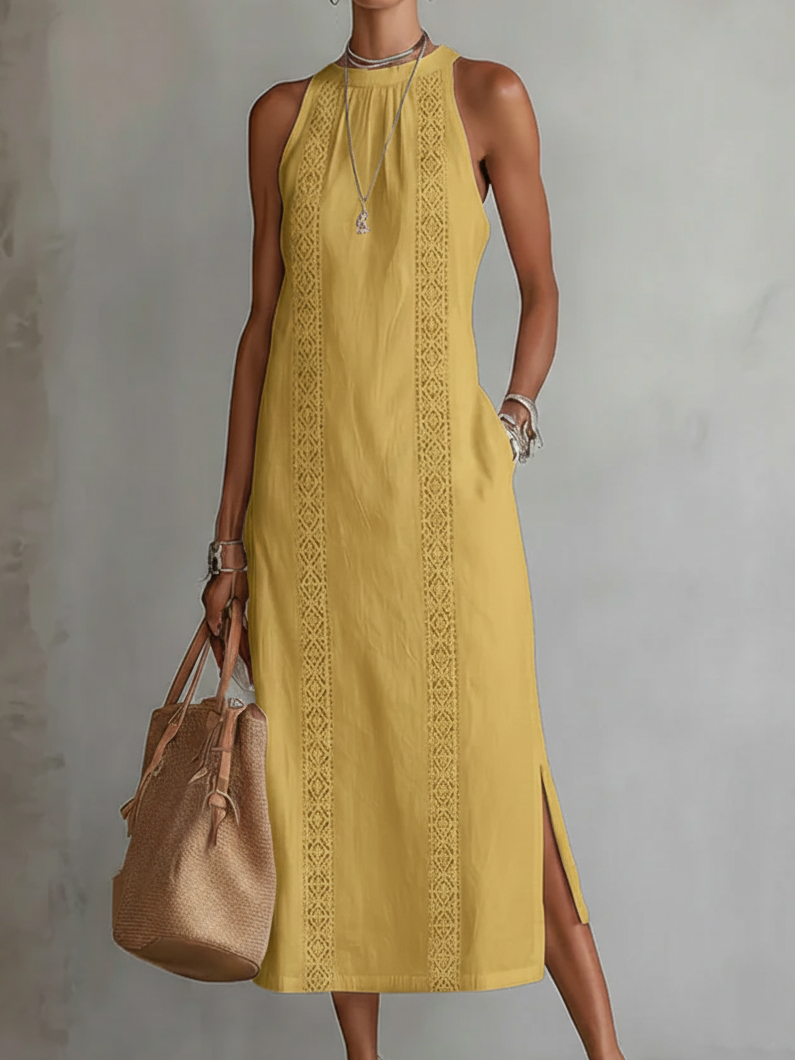 Margot | Robe midi en lin avec col mao