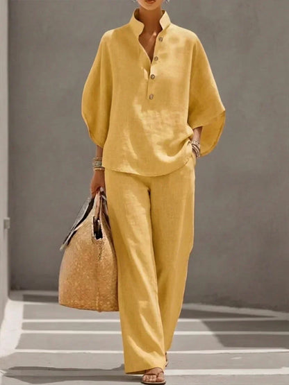 Marilène | Ensemble Fluide à Manches Chauve-Souris et Pantalon Large
