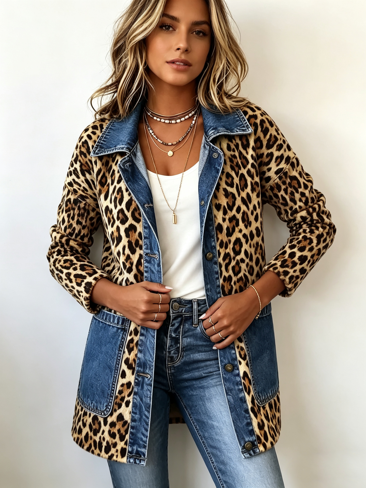 Marcelle | Veste Longue Léopard en Jean