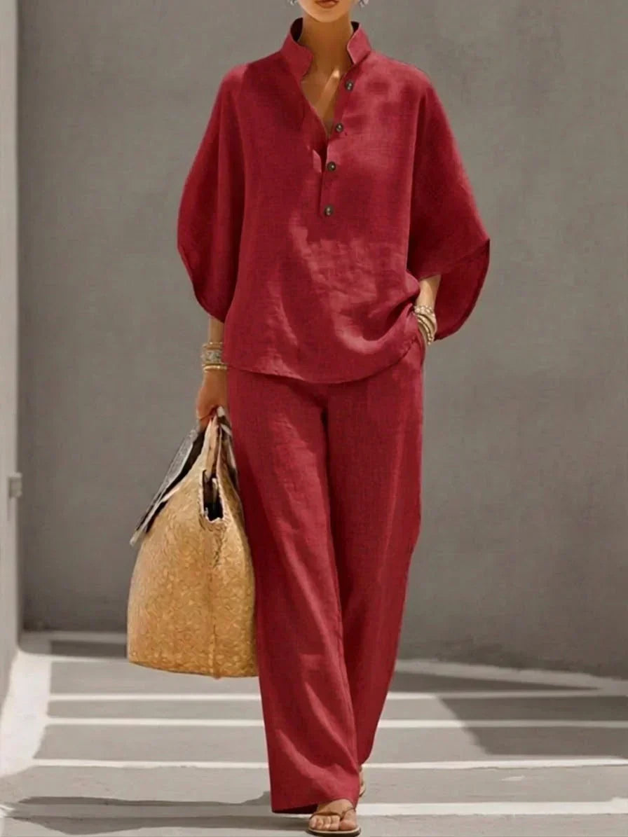 Marilène | Ensemble Fluide à Manches Chauve-Souris et Pantalon Large