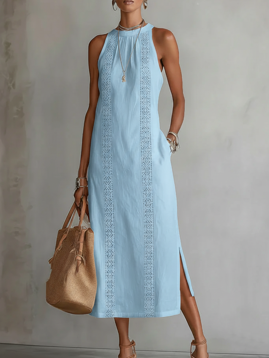 Margot | Robe midi en lin avec col mao