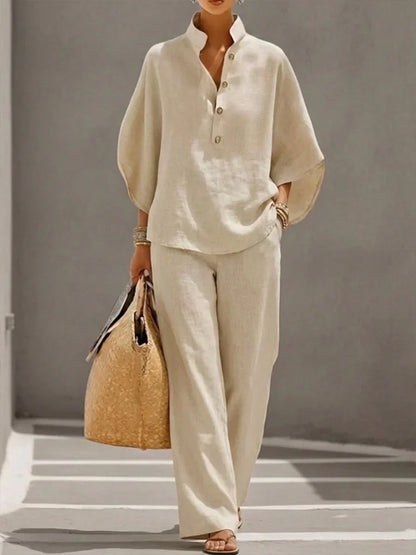 Marilène | Ensemble Fluide à Manches Chauve-Souris et Pantalon Large