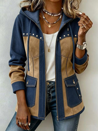 Lucienne | Veste à Capuche Marine et Camel