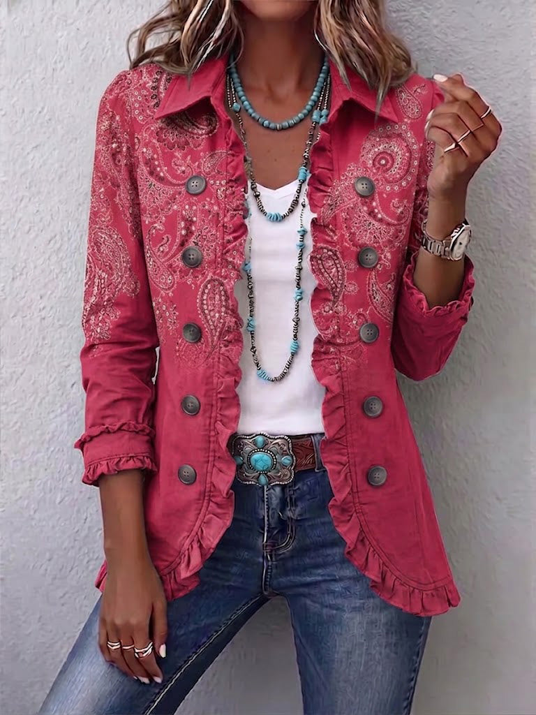 Reine | Veste Cachemire Rose à Volants