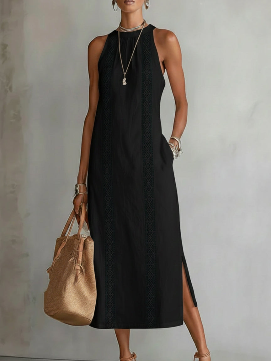 Margot | Robe midi en lin avec col mao