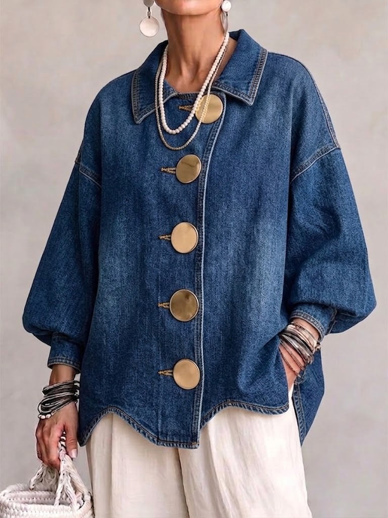 Bénédicte | Veste en Jean Oversize à Col et Gros Boutons