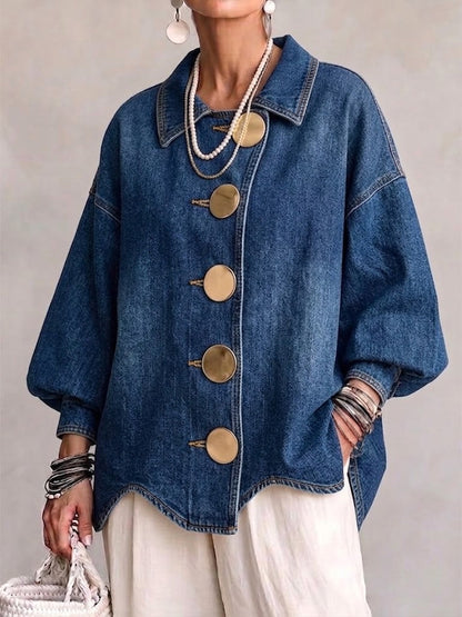 Bénédicte | Veste en Jean Oversize à Col et Gros Boutons