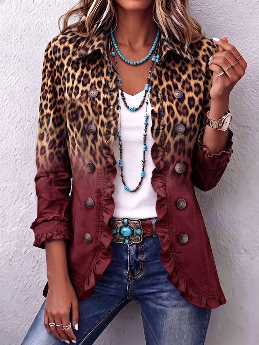 Paulette | Veste Blazer Léopard Bordeaux à Volants