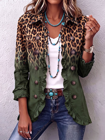 Renée | Veste Blazer Léopard Dégradé à Volants