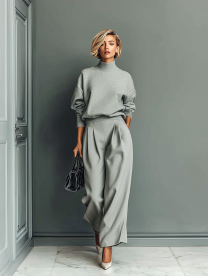 Gratienne | Ensemble Sweat Gris et Pantalon Large