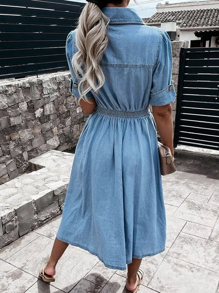 Robe Ambre en Jean à Manches Courtes
