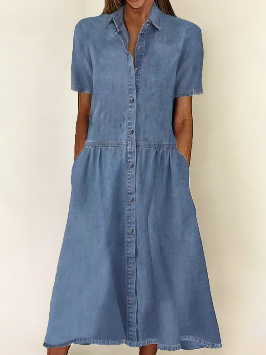 Robe Apolline en Jean à Manches Courtes