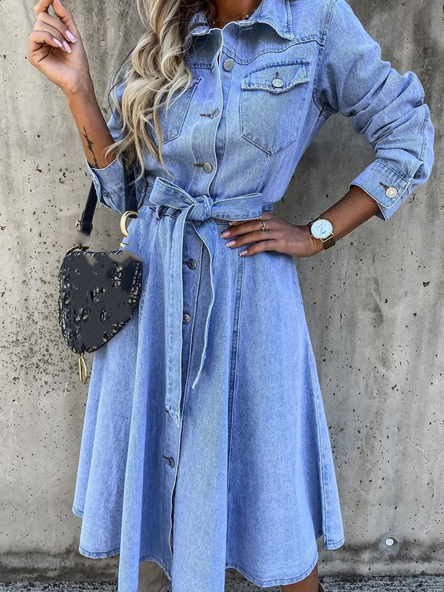 Robe Claire en Jean à Manches Longues