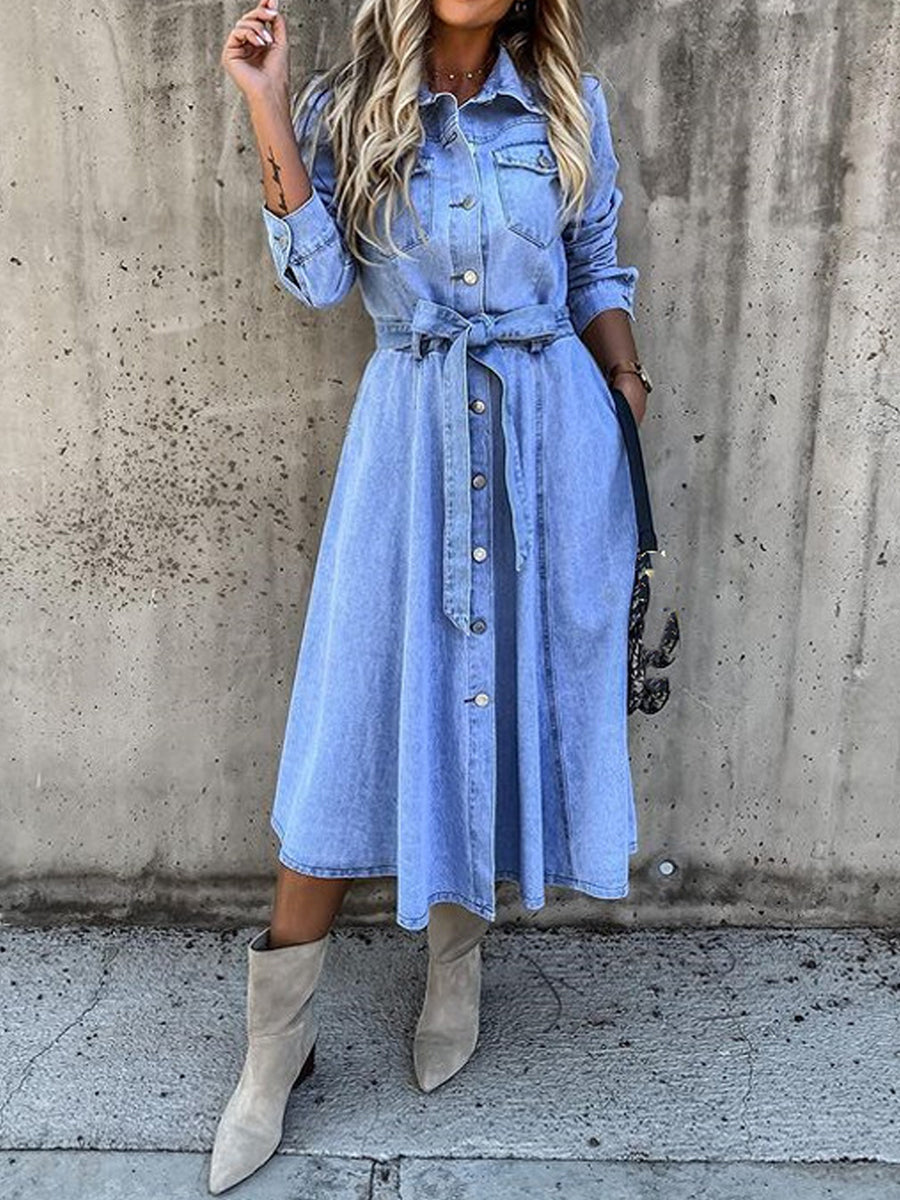 Robe Claire en Jean à Manches Longues