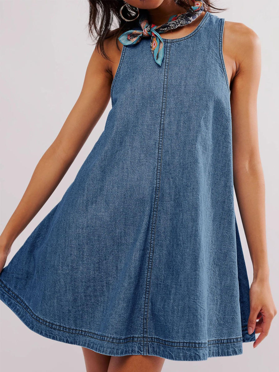 Robe Mini Ariane en Jean Sans Manches et Dos Nu