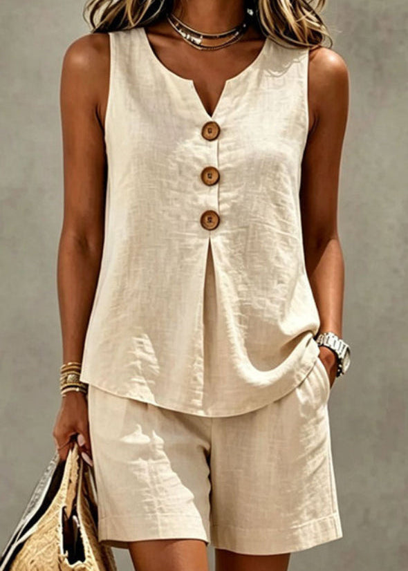 Solana | Ensemble Léger Top Boutonné & Short en Coton-Lin