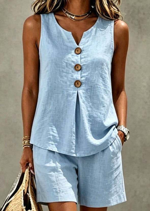 Solana | Ensemble Léger Top Boutonné & Short en Coton-Lin