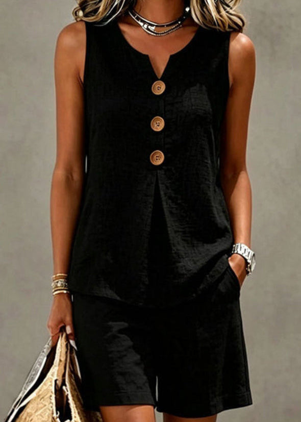 Solana | Ensemble Léger Top Boutonné & Short en Coton-Lin