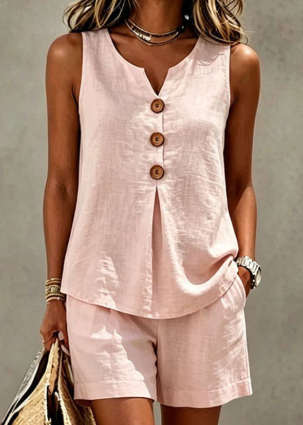 Solana | Ensemble Léger Top Boutonné & Short en Coton-Lin